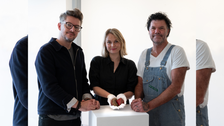Woollahra Small Sculpture Prize 2023 judges Blak Douglas and Alex Seton with Gallery Director Pippa Mott with winning work_credit_Havard Sagen