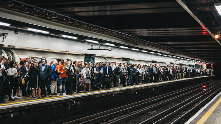Busy tube platform in London