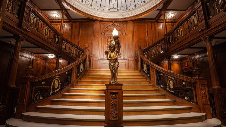 The grand staircase inside the Titanic. 