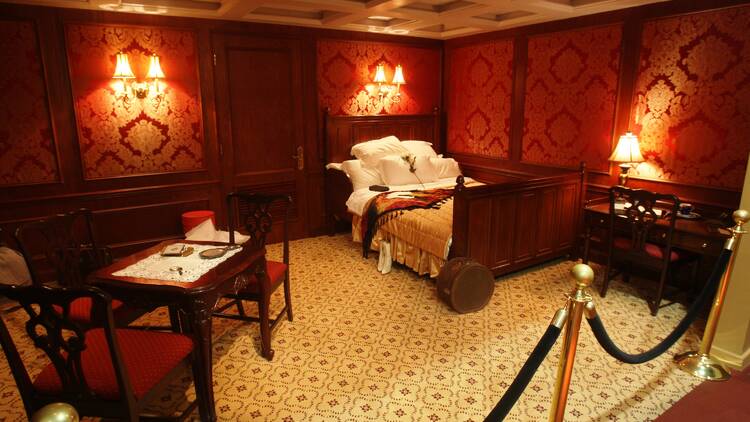 A recreation of a bedroom inside the Titanic. 