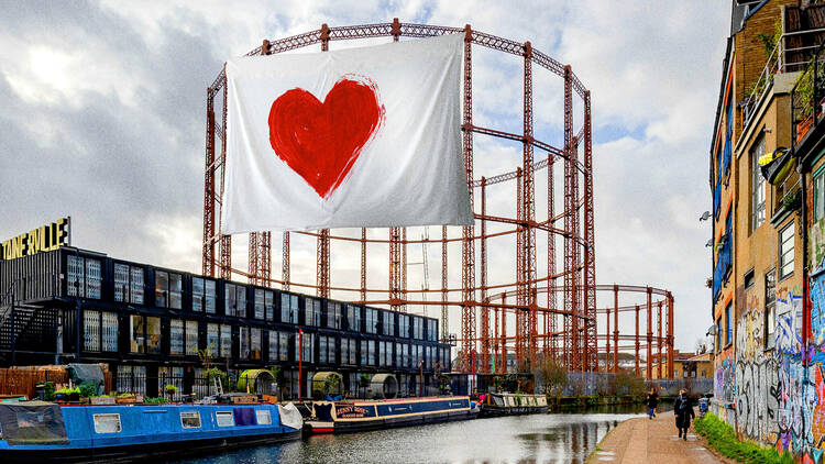 A gasholder with a heart on it