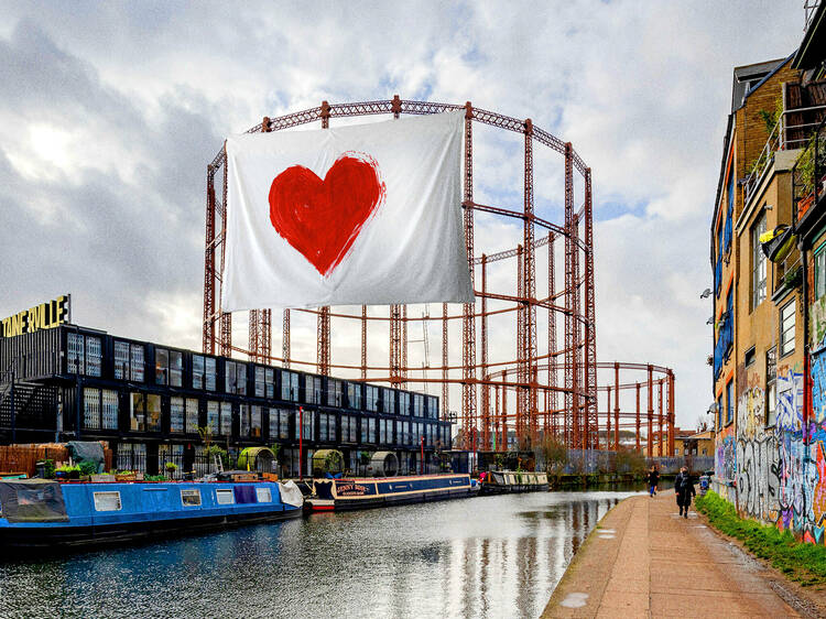 A gasholder with a heart on it