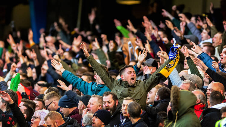 London football fans shouting, Chelsea FootbalL Club