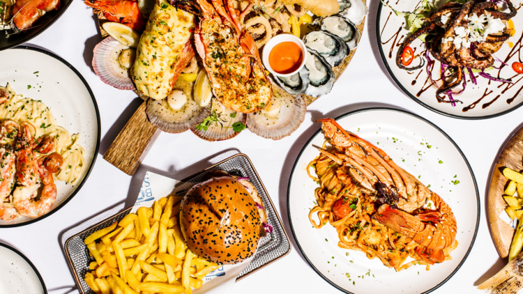 A seafood flatlay