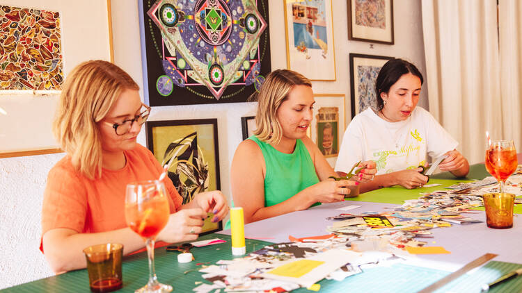 picture of three women collaging