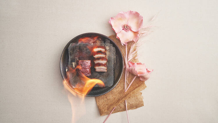 Peach Blossoms - Applewood smoked Iberico pork belly