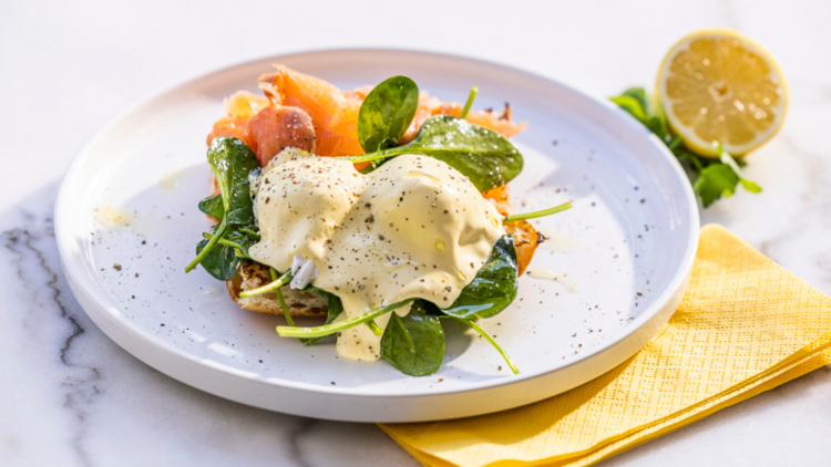 A plate of eggs benedict