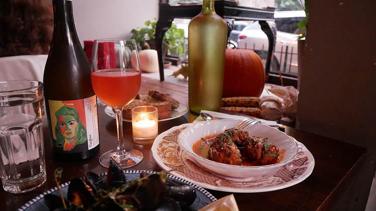 Table with wine & food  (Pinkerton Wine Bar)