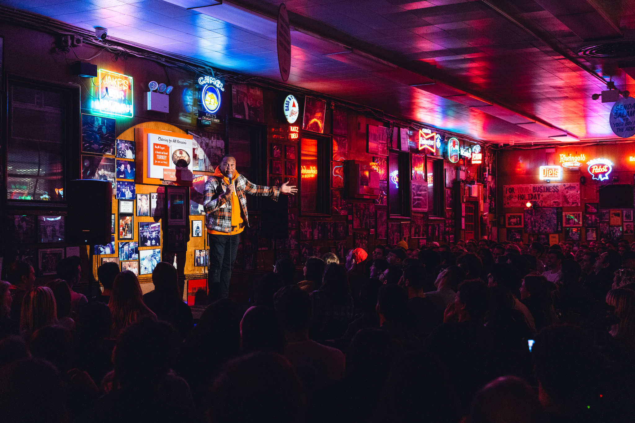 Get comedy with a side of pastrami during this secretive show at Katz’s Deli