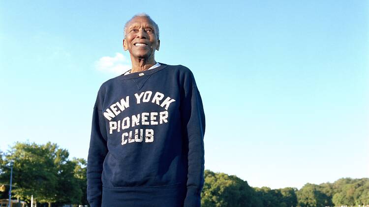Ted Corbitt sports his New York Pioneer Club sweatshirt more than fifty years after joining the organization. The photograph was taken just months before his death at age 88. 