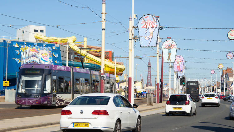 Blackpool, street, road, cars