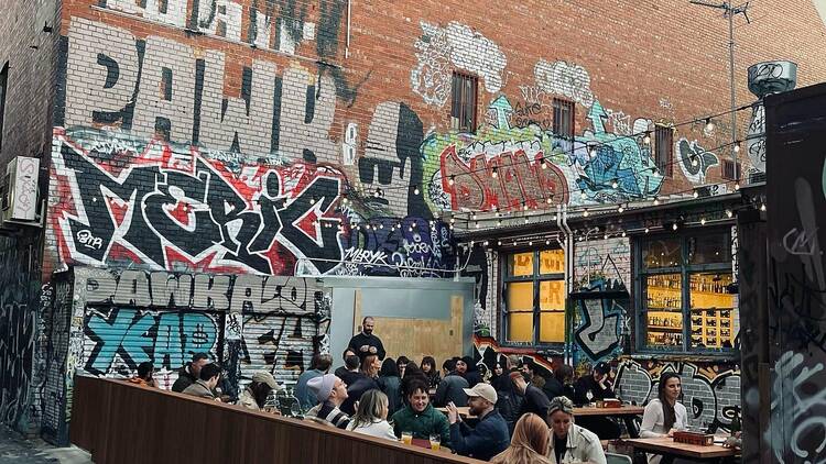 View of Odd Culture's beer garden from the laneway.