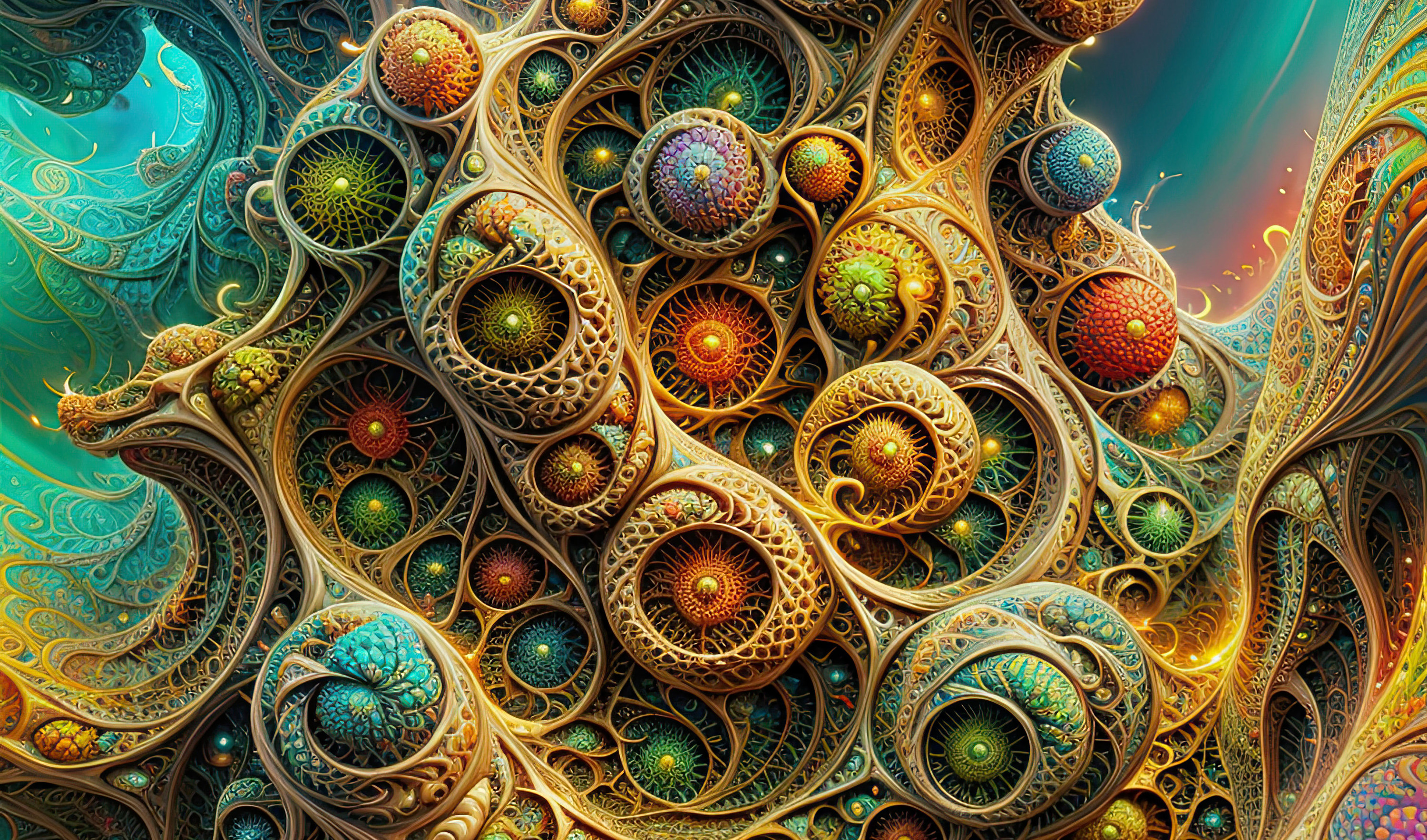 Digital artwork with colorful spirals.