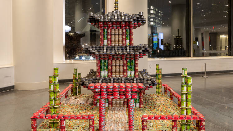 A Japanese temple in cans. (Photograph: By Niall Cronin / Courtesy of Canstruction New York | "Can"sen-ji Temple by Simpson Gumpertz & Heger)