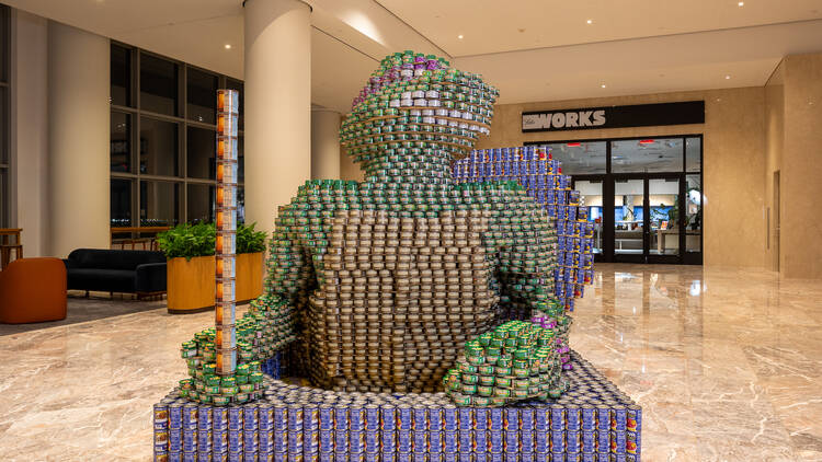 A Ninja Turtles sculpture. (Photograph: By Niall Cronin / Courtesy of Canstruction New York | KowaHUNGA by Gensler)