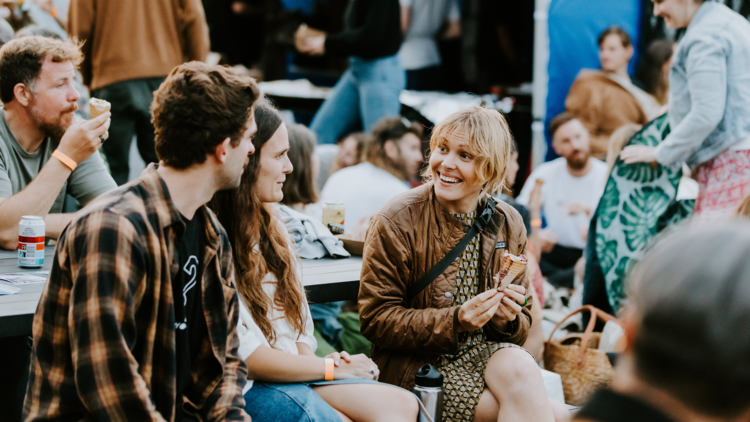 People eating ice cream at outdoor film screening