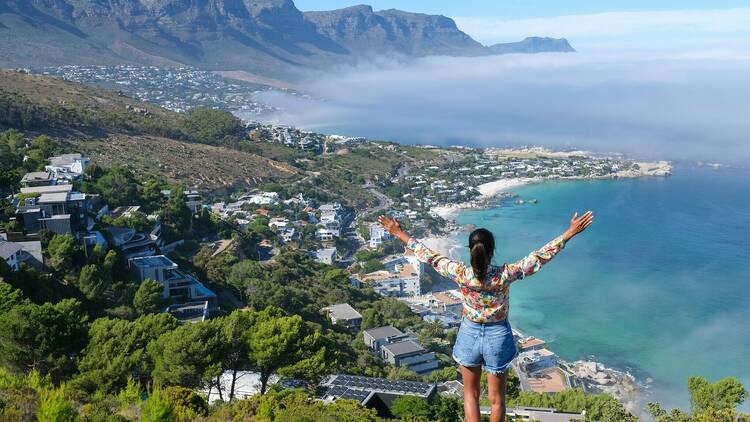 Woman on mountain in Cape Town