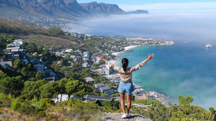 Woman on mountain in Cape Town