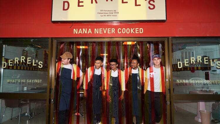The team standing out the front of Derrel's