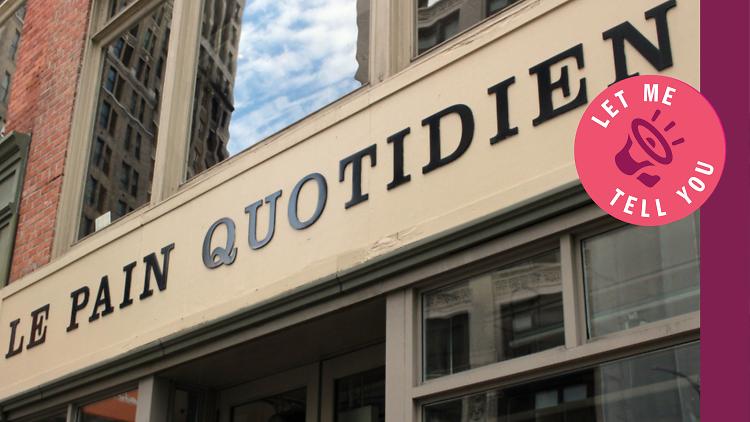 Le Pain Quotidien’s facade with the let me tell you logo