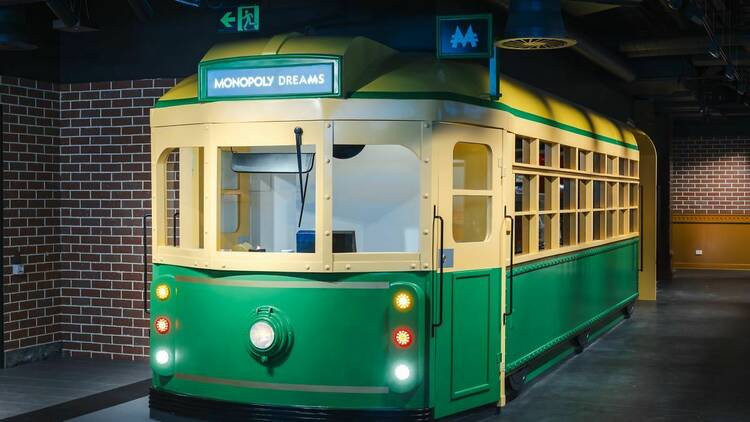 A life-size tram in the Monopoly Dreams theme park.
