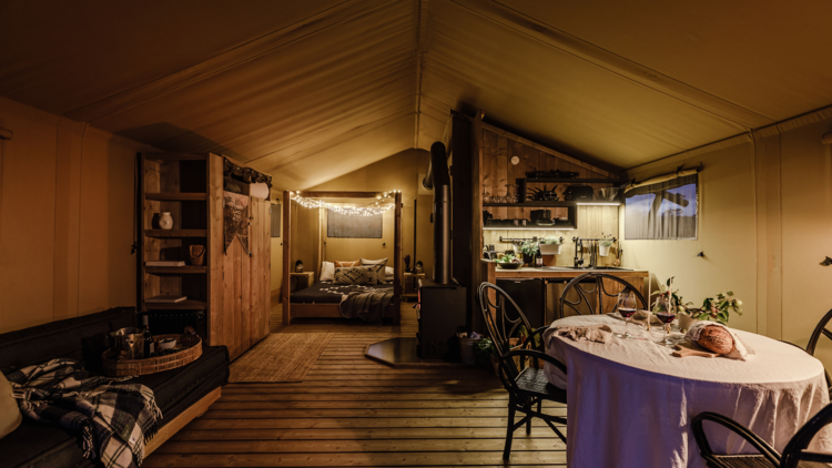 inside of the glamping tent at nashdale lane
