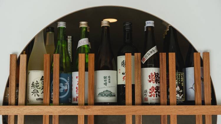 Sake bottles at Amuro