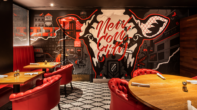 mural, restaurant interior (Burger & Lobster- Bryant Park)