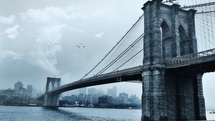 Rain on Brooklyn bridge