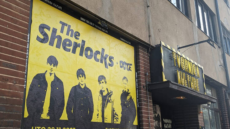 The Sherlocks poster in front of Tvornica Kulture