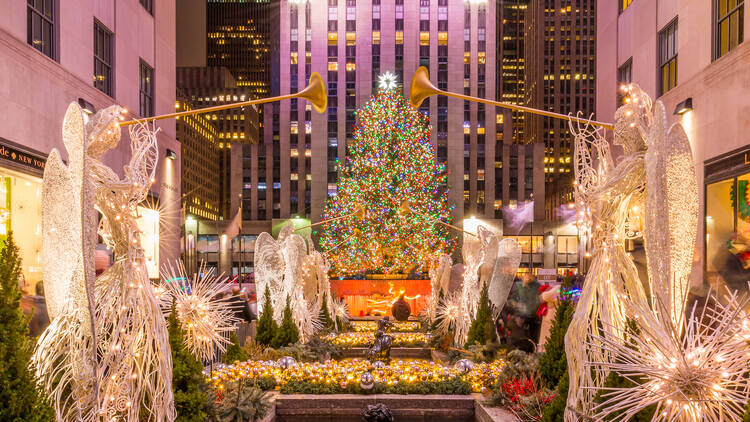 Christmas tree at Rockefeller Center in Manhattan, New York City on December 24, 2017.