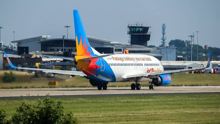 Plane on runway at Leeds Bradford airport