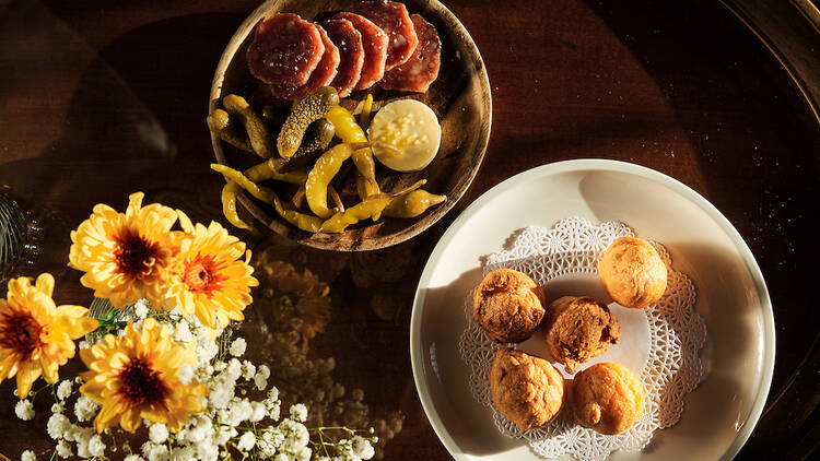 Le Champ saucisson and cheese gougeres 