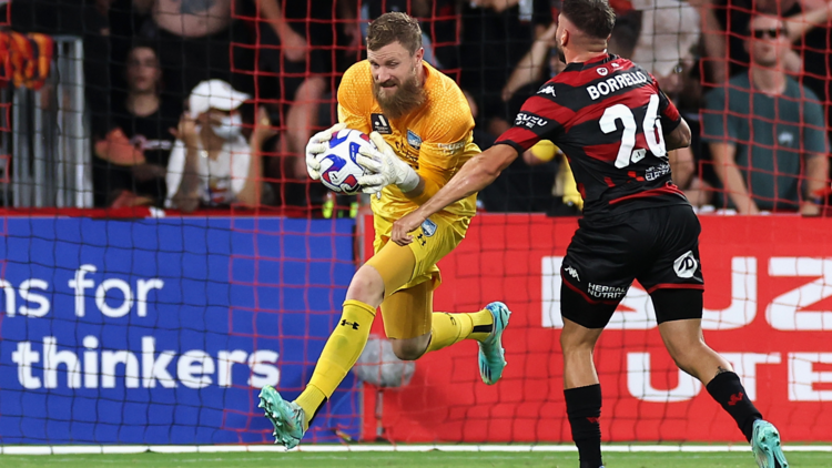 A goalie catching a soccer ball