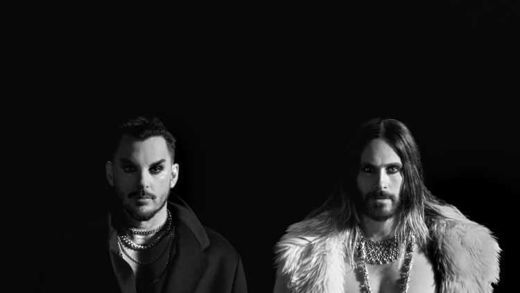 Black and white press shot of Jared and Shannon Leto from Thirty Seconds to Mars.