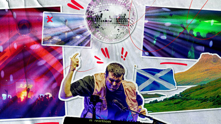 A collage of nightlife images and scotland flag