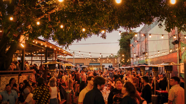 Punters in the courtyard at The Vic On The Park