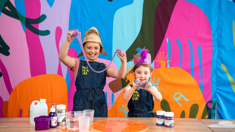 Kids playing with slime