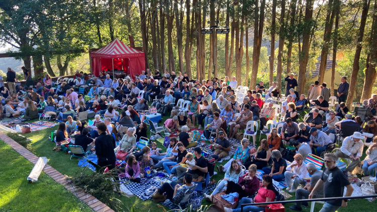 Outdoor crowd waiting for a show