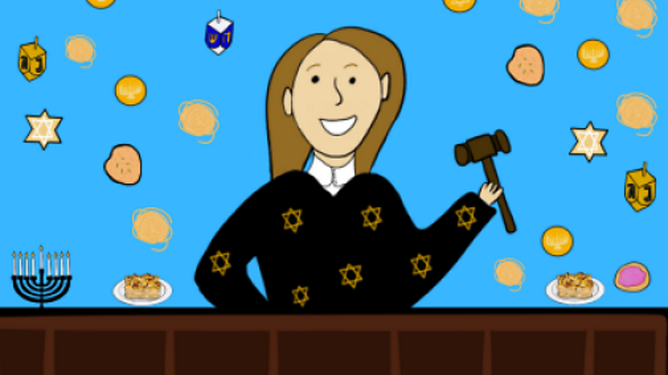 A drawing of a woman in a Hanukkah outfit.