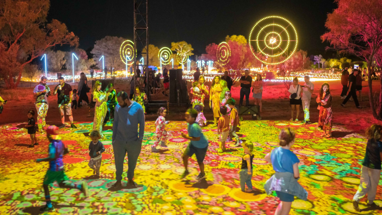 A light festival with kids playing