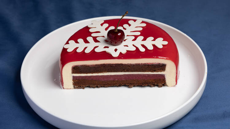 Christmas cherry layer cake.