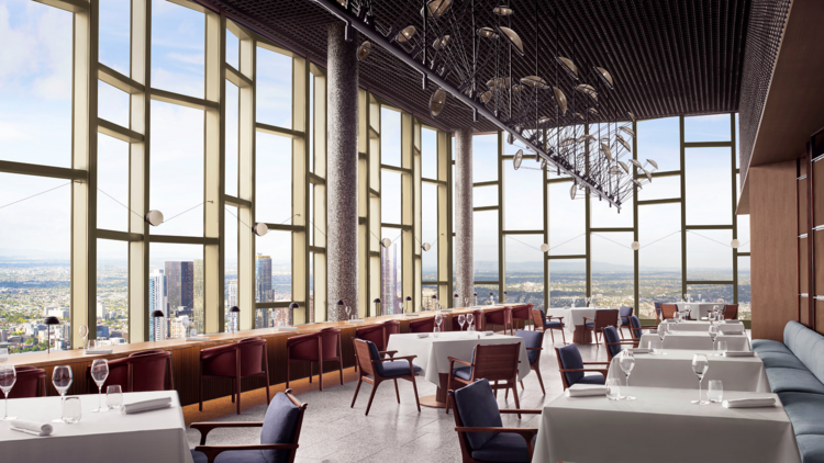 A light-filled restaurant with city views.