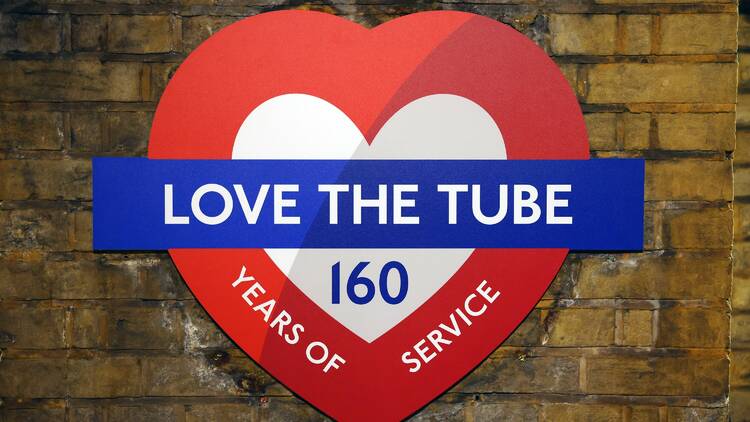 A heart-shaped tube roundel celebrating 160 years of the Underground 