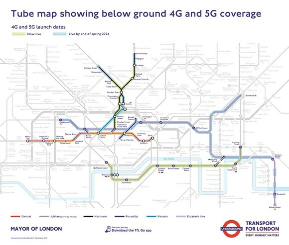 Tube map with 4G and 5G