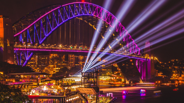 Sydney harbour lit up for Vivid 