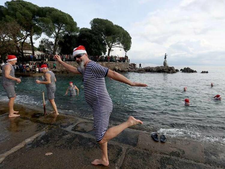 Brave swimmers take the New Year’s Day plunge in Opatija