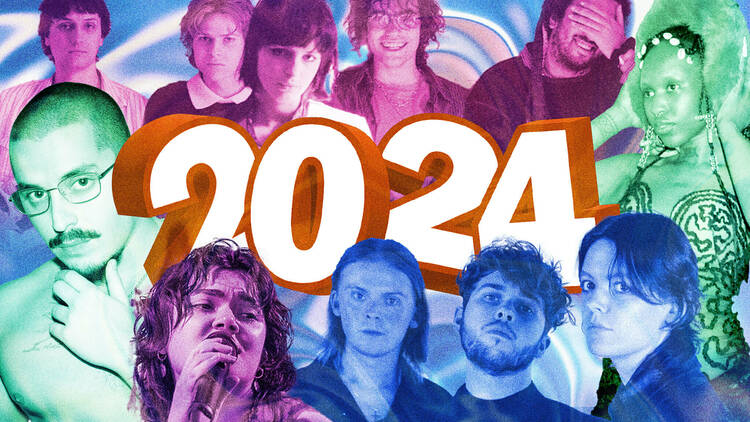 A collage of artists surrounded by '2024'