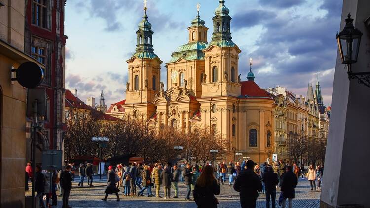 Prague,,Czech,Republic.,View,At,The,Saint,Nicholas,Church,Staromestska