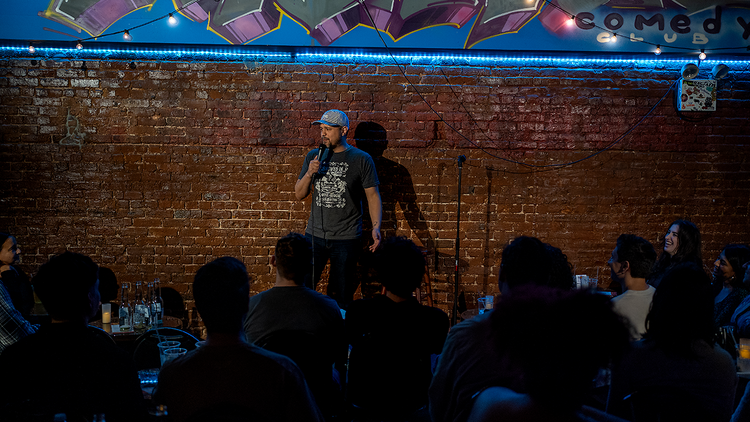 Comedian working a crowd (St. Mark's Comedy Club)